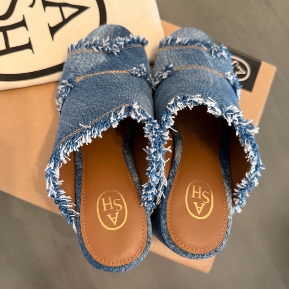 ASH Maui Frayed Denim Heel Slides Mules Chunky Platform NIB 37 - Picture 5 of 9